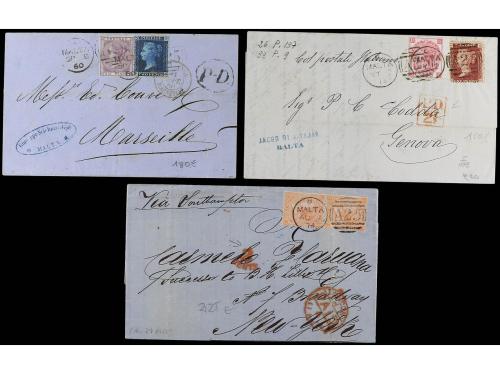 ✉ MALTA. 1860-70. Conjunto de 6 cartas circuladas con sellos