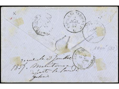 ✉ FRANCIA. 1857. Sobre circulado a FRANCIA. 20 cts. azul, ma