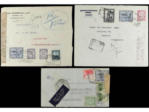 ✉ ESPAÑA. Ed. 689, 769. 1936-38. Conjunto de 9 cartas y 1 fr