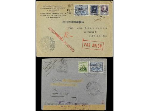 ✉ ESPAÑA. Ed. 689, 769. 1936-38. Conjunto de 9 cartas y 1 fr