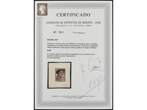 (*) ESPAÑA. 1937. 2 pts. castaño. PRUEBA DE PUNZÓN, PROYECTO