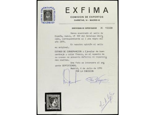 * ESPAÑA. Ed. 169. 1 peseta negro. Buen ejemplar. Cert. EXFI