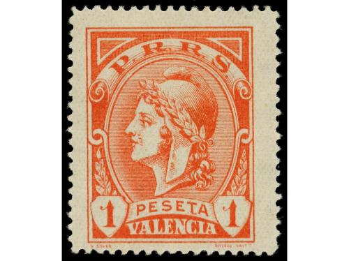 * ESPAÑA GUERRA CIVIL. VALENCIA. 10 c. violeta y 1 peseta ca