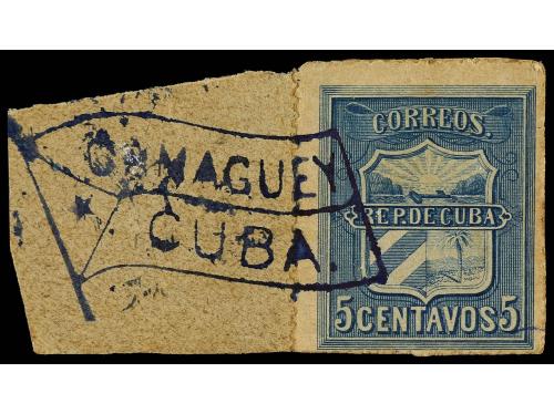 Δ CUBA. Ed. 3. CORREO INSURRECTO. 5 ctvos. azul sobre fragme