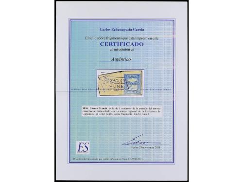 Δ CUBA. Ed. 3. CORREO INSURRECTO. 5 ctvos. azul sobre fragme