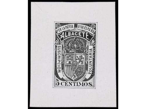 ESPAÑA: VIÑETAS. (1898 ca.). 5 c. rojo y 5 c. PRUEBA EN NEGR