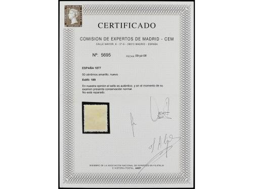 (*) ESPAÑA. Ed. 189. 50 cts. amarillo. Buen ejemplar. Cert. 