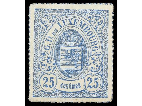 ** LUXEMBURGO. Yv. 20, Mi. 20a. 25 cts. azul claro. Doblez d