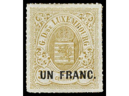 ** LUXEMBURGO. Yv. 24. Un Franc sobre 37 1/2 sepia. RARO y d