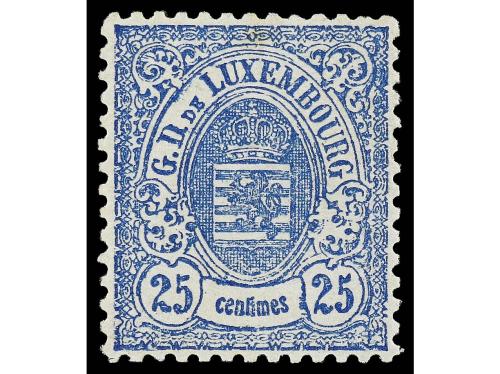 ** LUXEMBURGO. Yv. 32. 25 cts. azul. Centrado de LUJO. Ínfim