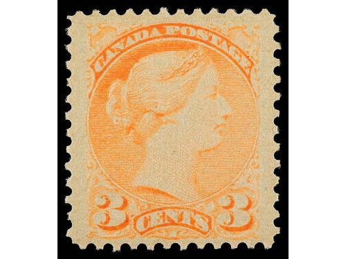 ** CANADA. Yv. 30, Sc. 37. 1873. 3 c. rojo naranja. LUJO. 