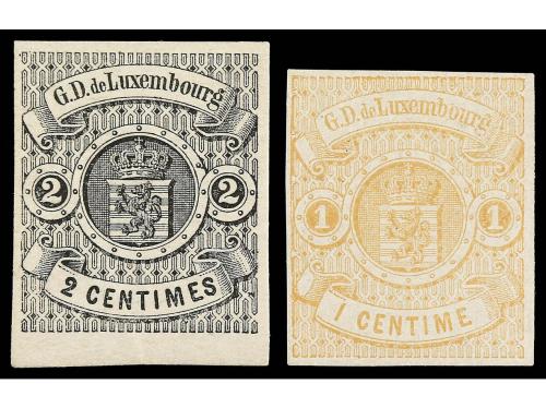 ** LUXEMBURGO. Yv. 3, 4. 1 cto. castaño claro y 2 cts. negro