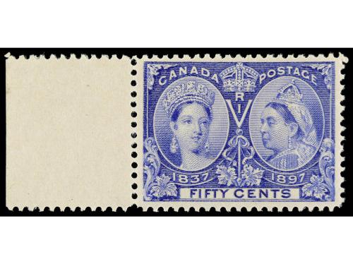 ** CANADA. Yv. 48, Sc. 60. 1897. 50 c. azul, borde de hoja. 