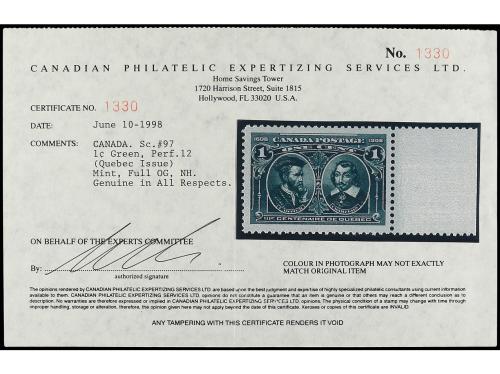 ** CANADA. Yv. 85/7, Sc. 96/8. 1908. 1/2 c. negro, 1 c. verd