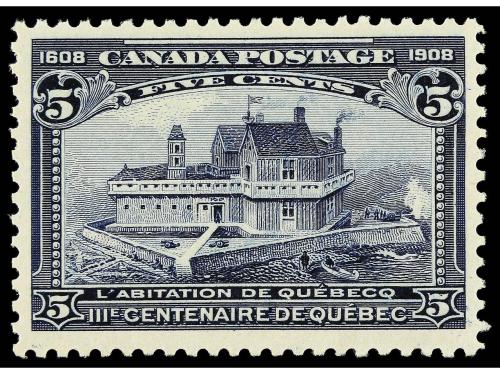 ** CANADA. Yv. 88, Sc. 99. 1908. 5 c. azul. LUJO. Cat. 210$.