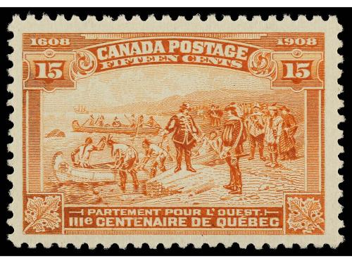 ** CANADA. Yv. 91, Sc. 102. 1908. 15 c. naranja. LUJO. Cat. 