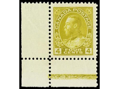 ** CANADA. Yv. 112, Sc. 110. 1922. 4 c. amarillo oliva. LUJO