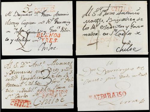 ✉ CHILE. (1800-1820 ca.). Conjunto de 8 cartas o frontales. 