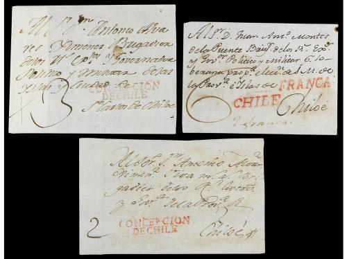 ✉ CHILE. (1800-1820 ca.). Conjunto de 8 cartas o frontales. 