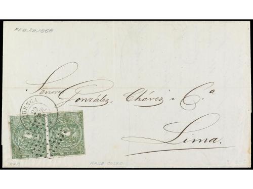 ✉ ECUADOR. Sc. 5 (2). 1868. CUENCA a LIMA. 1 real verde oliv