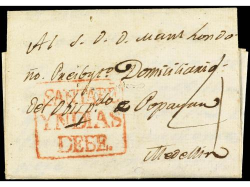 ✉ COLOMBIA. 1805. SANTA FE a MEDELLIN. Carta completa con te