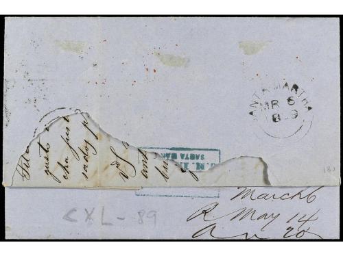 ✉ COLOMBIA. 1859. SANTA MARTA a NEW YORK. Marca PAID/AT/SANT