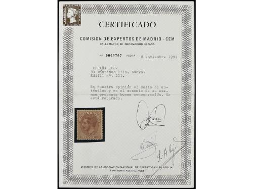 (*) ESPAÑA. Ed. 211. 30 cts. lila. Bien centrado. Cert. CEM.