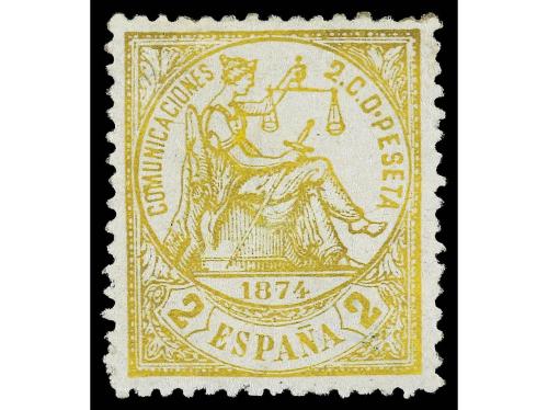 * ESPAÑA. Ed. 143. 2 cts. amarillo. LUJO. Raro en esta calid