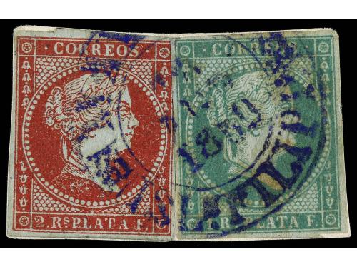 ° Δ FILIPINAS. Ed. 6a, 6b. 1859. 1 real verde y 2 reales roj