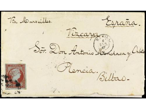 ✉ FILIPINAS. Ed. 6b. 1867. MANILA a BILBAO. 2 reales carmín 