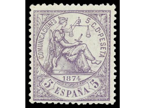 * ESPAÑA. Ed. 144. 5 cts. violeta. Muy bien centrado. Dictam