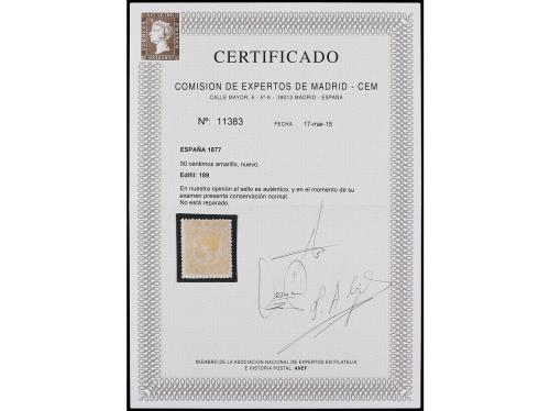 (*) ESPAÑA. Ed. 189. 50 cts. amarillo. Bien centrado. Cert. 