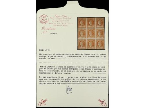 **/* ESPAÑA. Ed. 52 (9). 4 cuartos naranja. Bloque de nueve.