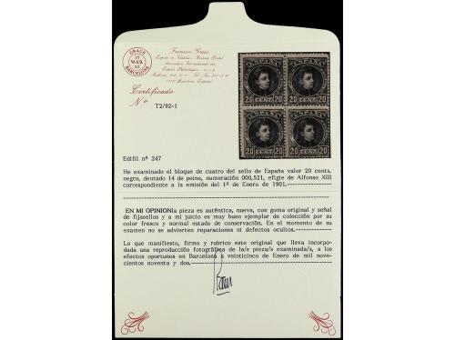 * ESPAÑA. Ed. 131 (6), 214 (4), 247 (4). 2 cts. negro, 20 ct