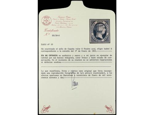 (*) ESPAÑA. Ed. 10. 6 reales azul. PIEZA DE LUJO. Cert. GRAU