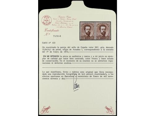 * ESPAÑA. Ed. 123 (2). 20 cts. gris. Pareja, excelente centr