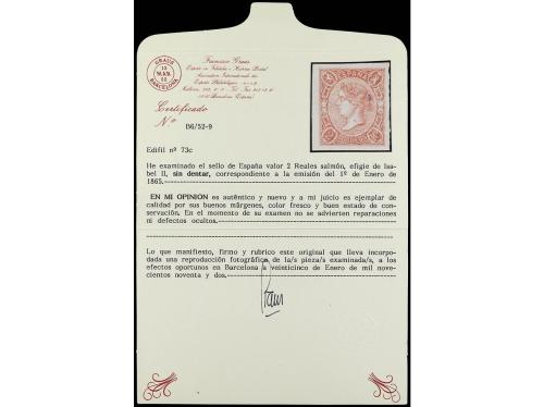 * ESPAÑA. Ed. 73A. 2 reales salmón. Márgenes excepcionales. 