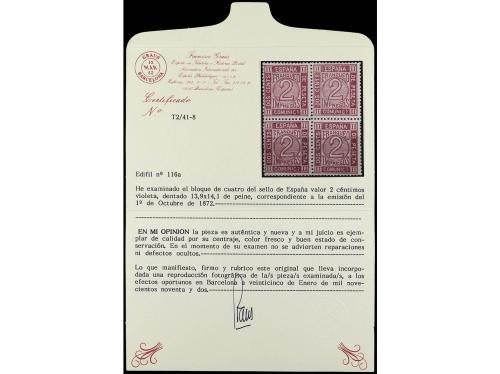 **/* ESPAÑA. Ed. 116a (4). 2 cts. lila. Bloque de cuatro. Mu