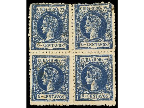 * CUBA. Ed. 173F (4). 6 ctvos. azul FALSO POSTAL. Bloque de 