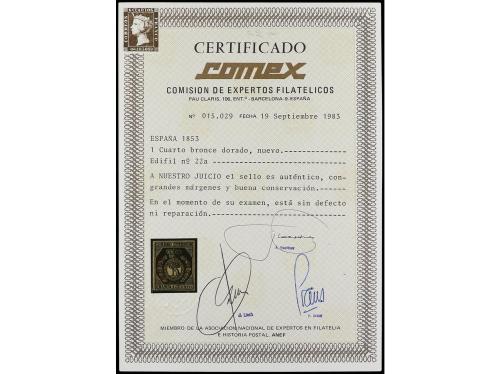 (*) ESPAÑA. Ed. 22. 1 cuarto bronce. PIEZA DE LUJO. Cert. EX