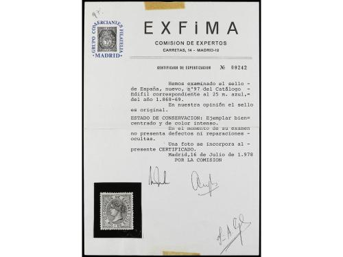 * ESPAÑA. Ed. 97. 25 milésimas azul. PIEZA DE LUJO. Cert. EX