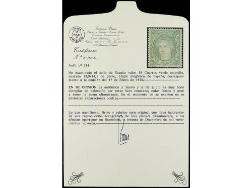 ** ESPAÑA. Ed. 114. 19 cuartos verde. PIEZA DE LUJO. Cert. G