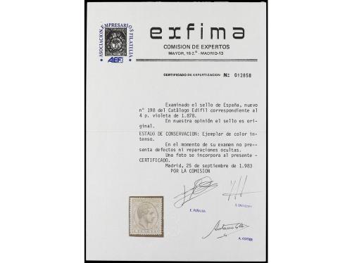 * ESPAÑA. Ed. 198. 4 pesetas violeta. PIEZA DE LUJO. Cert. E