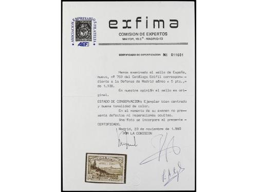 ** ESPAÑA. Ed. 759. Aéreo + 5 pts. Tipo 21. LUJO. Cert. EXFI