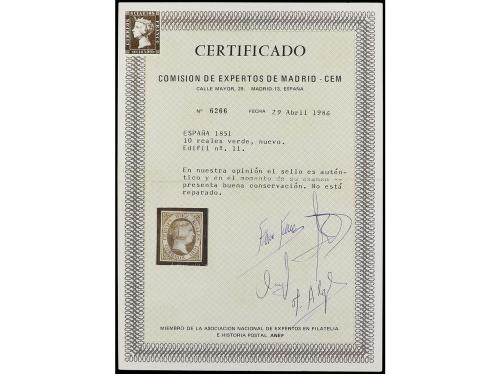 (*) ESPAÑA. Ed. 11. 10 reales verde. PIEZA DE LUJO. Cert. CE