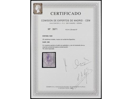 ** ESPAÑA. Ed. 290. 20 cts. violeta tipografiado. Muy bien c