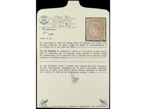 (*) ESPAÑA. Ed. 92. 20 cts. lila. Muy bonito ejemplar. Cert.