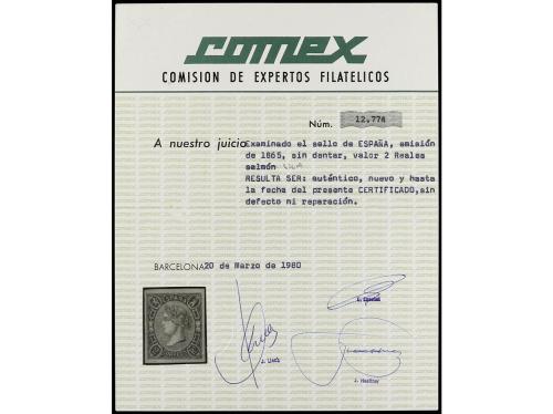 * ESPAÑA. Ed. 73. 2 reales lila. PIEZA DE LUJO. Cert. COMEX.