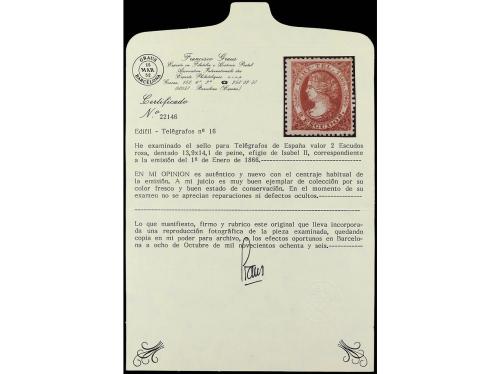 * ESPAÑA: TELEGRAFOS. Ed. 16. 2 Escudos rosa. Muy bonito. Ce