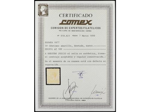 (*) ESPAÑA. Ed. 189. 50 cts. amarillo. Excelente centraje. M